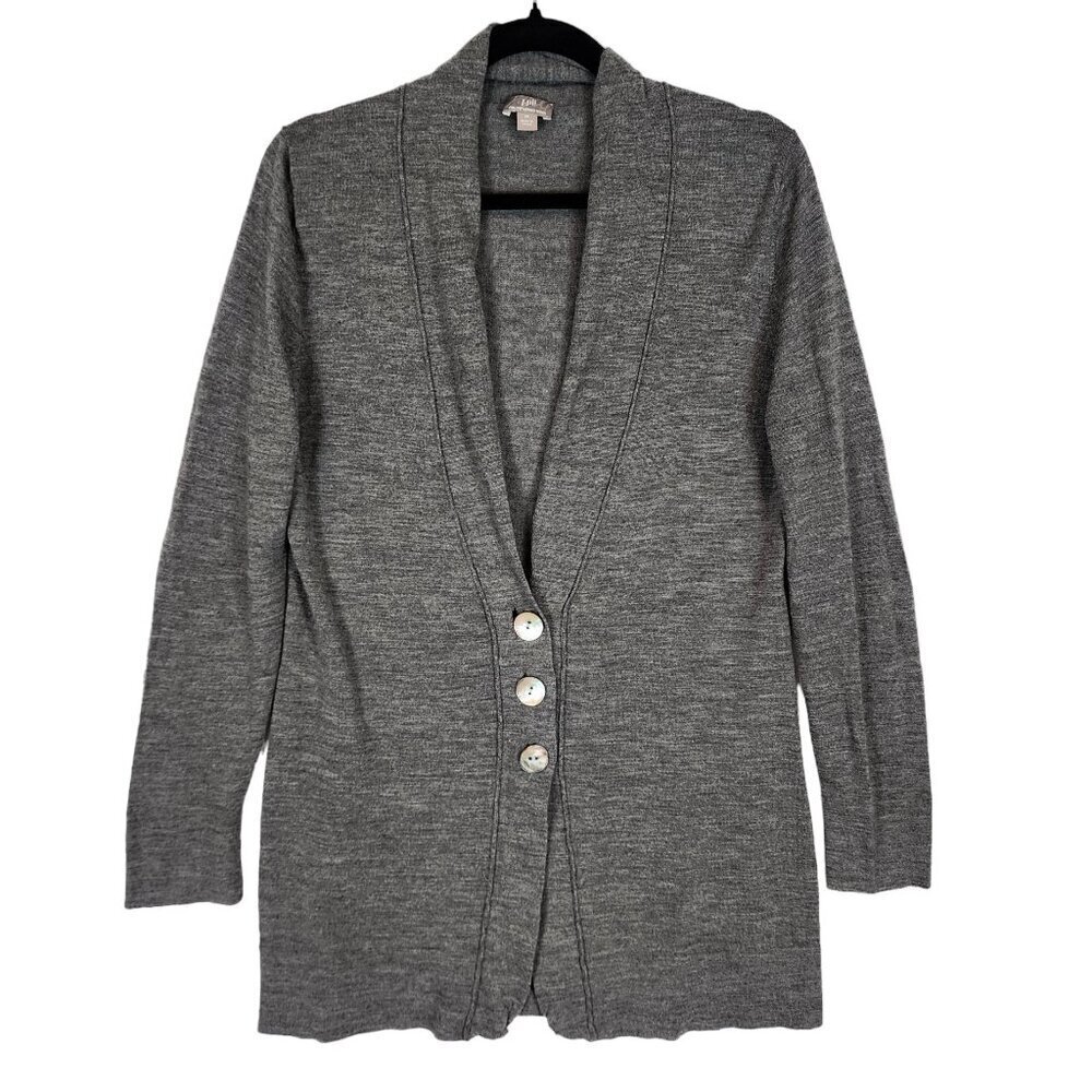 J. Jill Italian Merino Wool Lightweight Long Line Cardigan Sweater Grey Pearlize